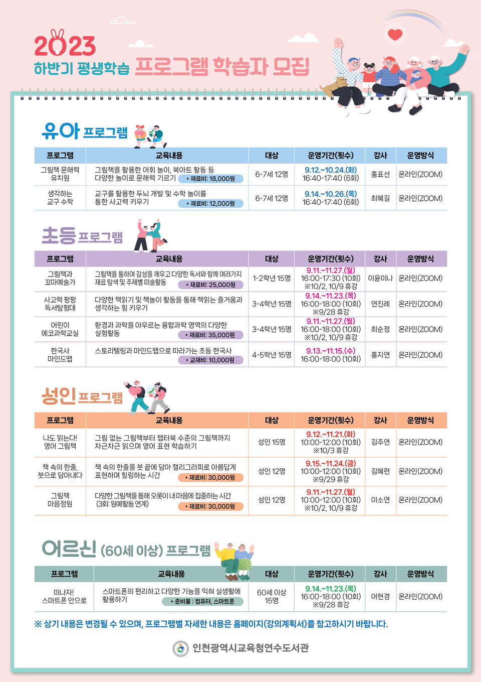 인천광역시교육청연수도서관, 하반기 평생학습프로그램 학습자 모집, 사진/인천시교육청 제공