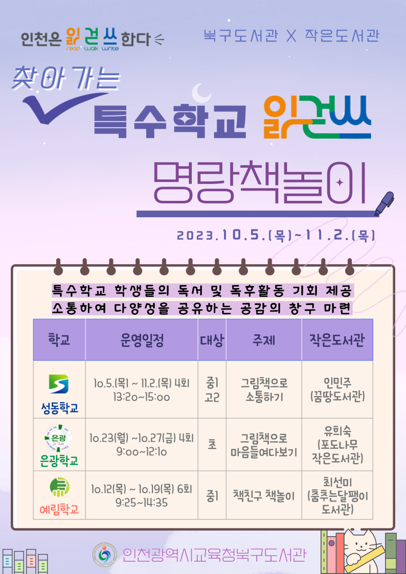 인천광역시교육청북구도서관, 특수학교 읽걷쓰 '명랑책놀이' 운영, 사진/인천시교육청 제공