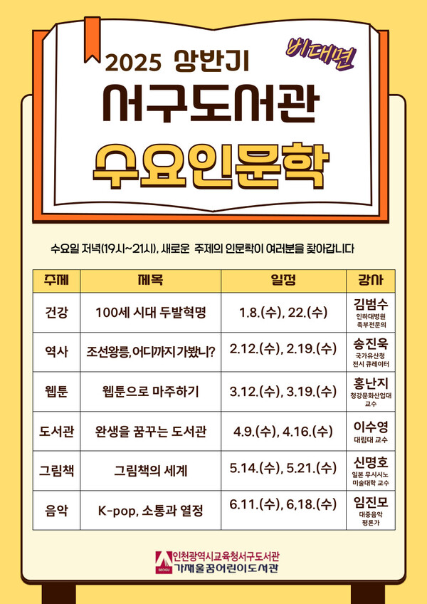인천광역시교육청서구도서관이 2025년 상반기 지역 주민들을 대상으로 다양한 프로그램을 운영할 예정이다, 사진 / 인천광역시교육청서구도서관 제공