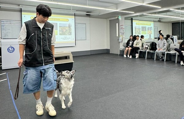 이천 동원대에서 반려동물관리 프로그램을 진행 중이다, 사진 / 경기도교육청 제공