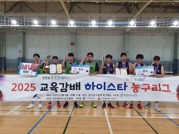 ‘2025 미들스타&하이스타 축구리그’를 개최 후 기념 사진을 촬영 중이다, 사진 / 인천광역시교육청 제공
