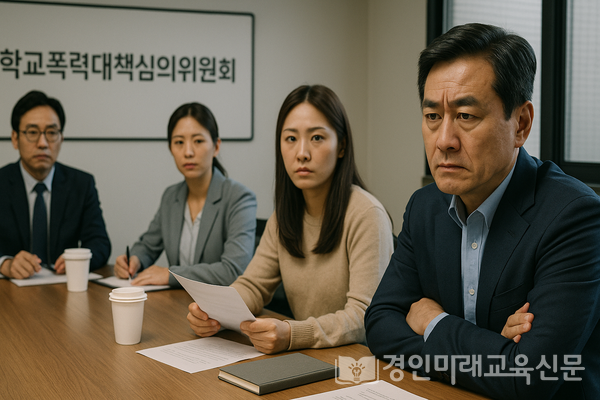 학교폭력대책심의위원회 회의에서 진지하게 논의 중인 위원들의 모습, 이미지 / DALL·E 생성