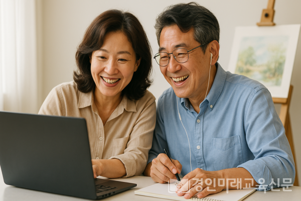 60대 신중년 부부가 디지털 콘텐츠를 학습하는 모습, 이미지 / DALL·E 생성