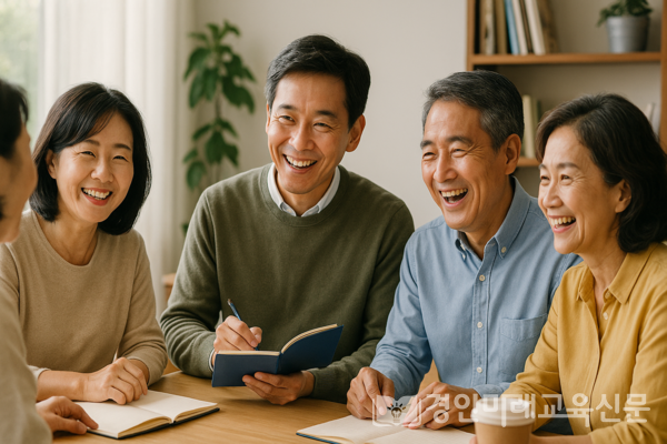 함께 배우고, 나누며, 성장하는 중장년의 학습 공동체 / DALL·E 생성